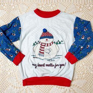 Vintage 1980s Pajama Party Girls 8 Years Snowman Long Sleeve Sleep Shirt